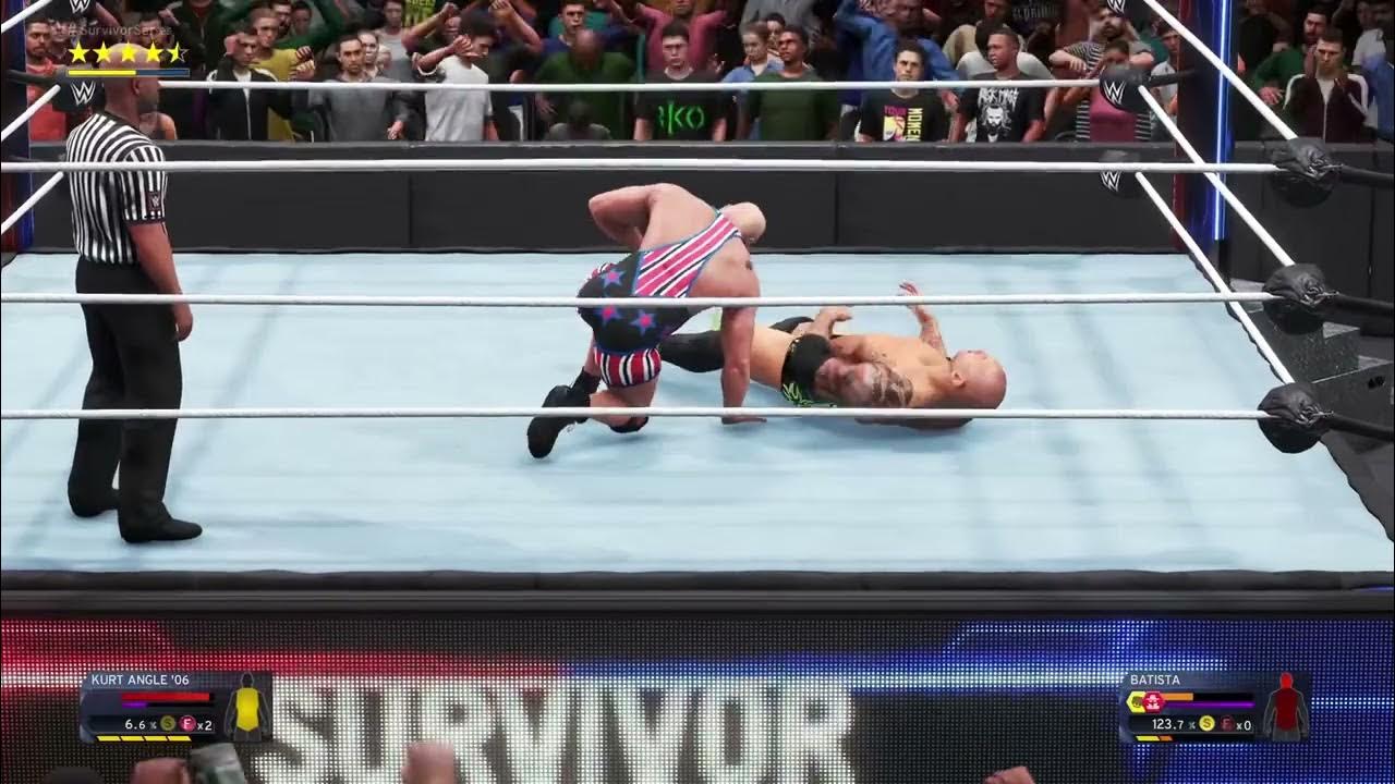 WWE 2K20 Kurt Angle vs Batista Diving Mounsault YouTube