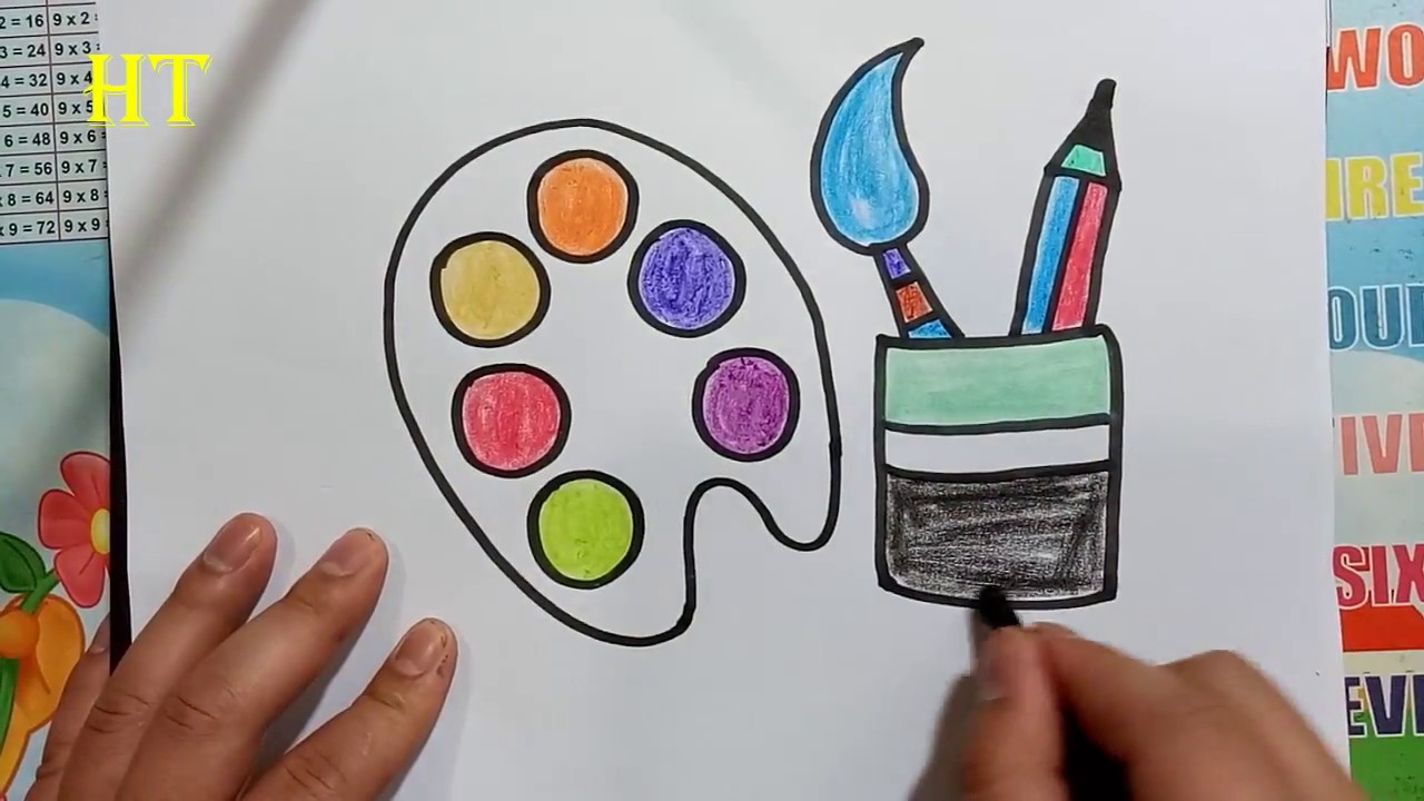 How to Draw Paint Palette  Art Supplies Drawing for Kids 