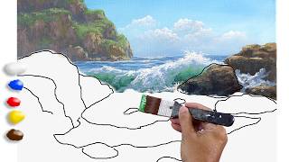 How to Paint Rocky Beach and Crashing Waves in Acrylics / Time-lapse / JMLisondra