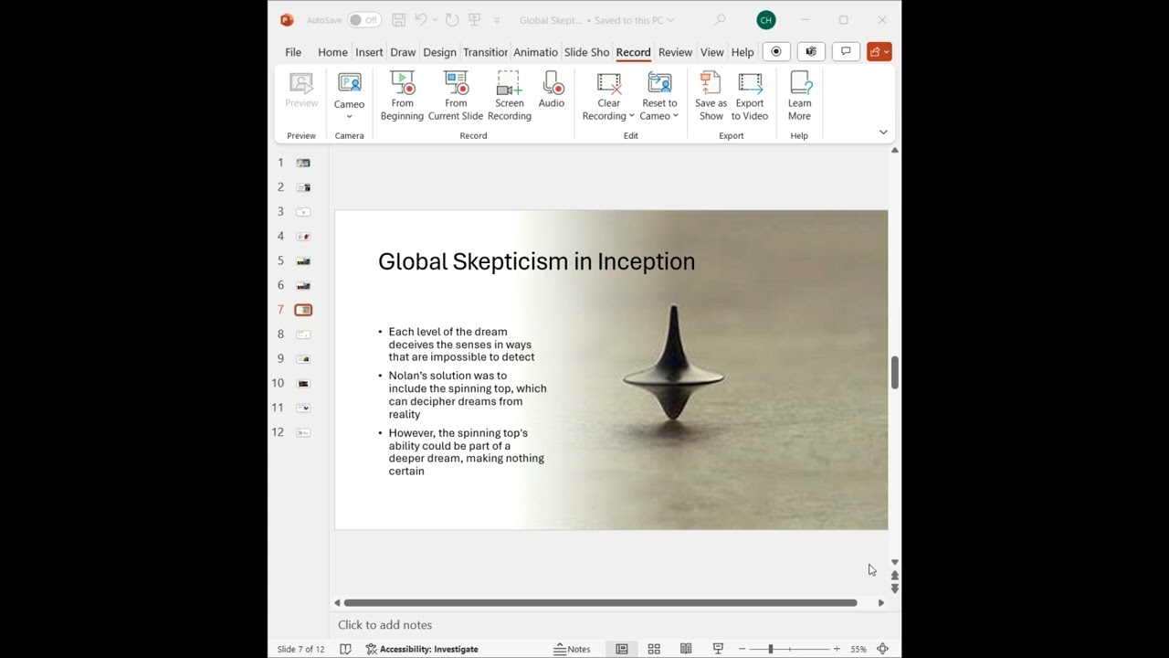 Global Skepticism in Inception