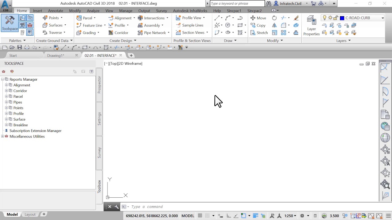 AutoCAD Civil 3D - 02.07: Interface - Drawing Area - YouTube