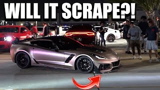 WILL IT SCRAPE! LOW MODIFIED CARS TRY TO LEAVE WILD CAR MEET!