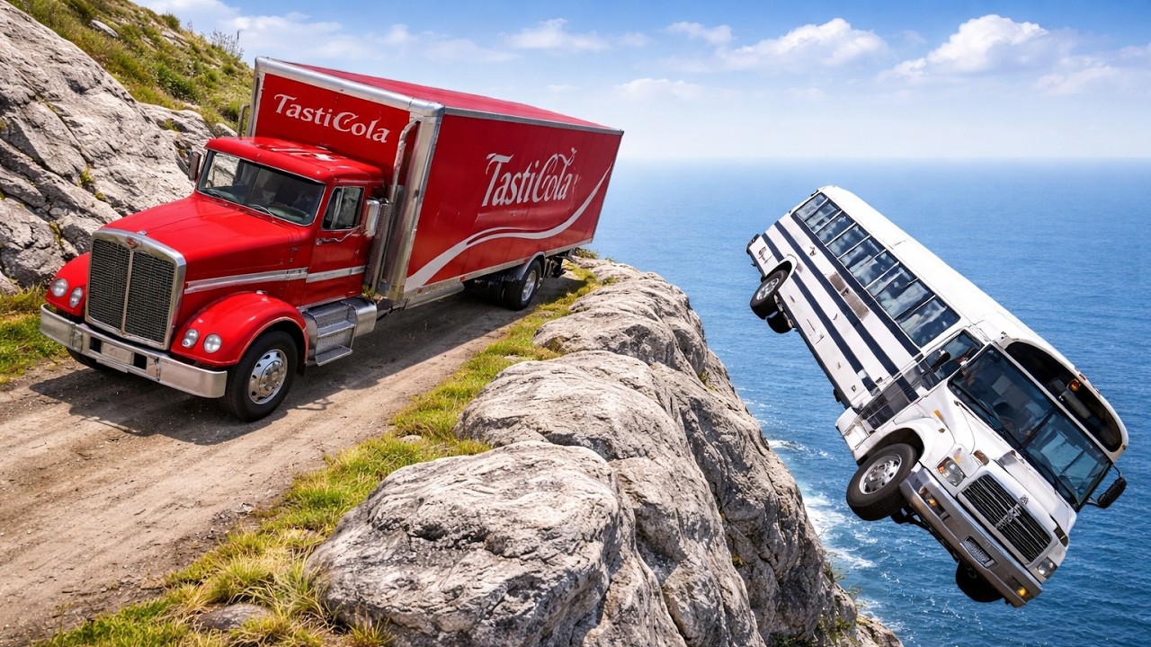 Truck vs School Bus Crash on Deadly Cliff  Road 😱🔥| BeamNG.drive