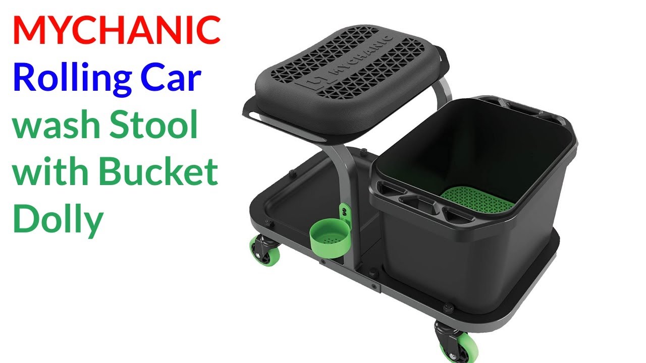 MYCHANIC Rolling Car wash Stool with Bucket Dolly HeavyDuty 5 Gallon