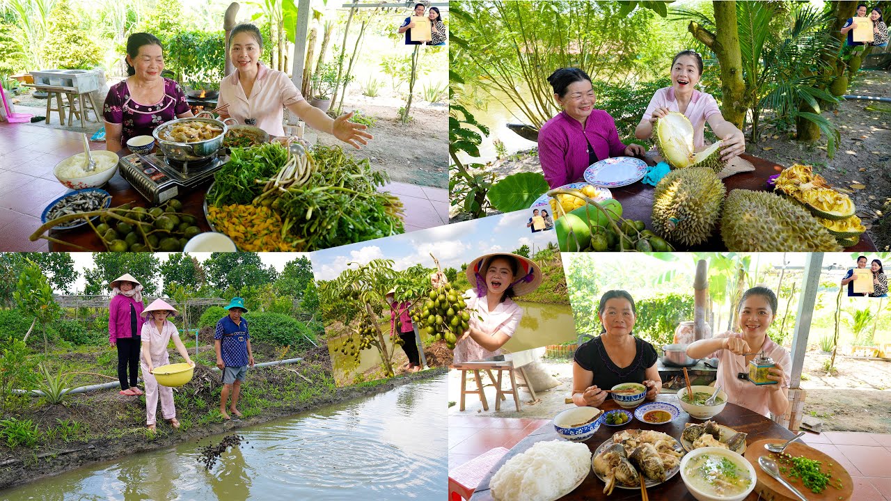 Ngày tuyệt vời ở Quê Phan Diễm ăn Cháo cá lóc thăm Vườn cây đìa cá ăn Sầu riêng và nồi Mắm kho ngon