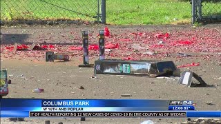 Crews work to clean up Columbus Park following group shooting off fireworks late Thursday night