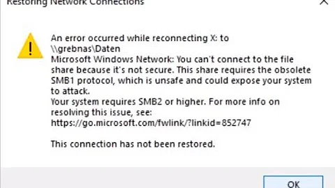 Win10 Error, restoring network connections, You can't connect to the file Share ... SMB1