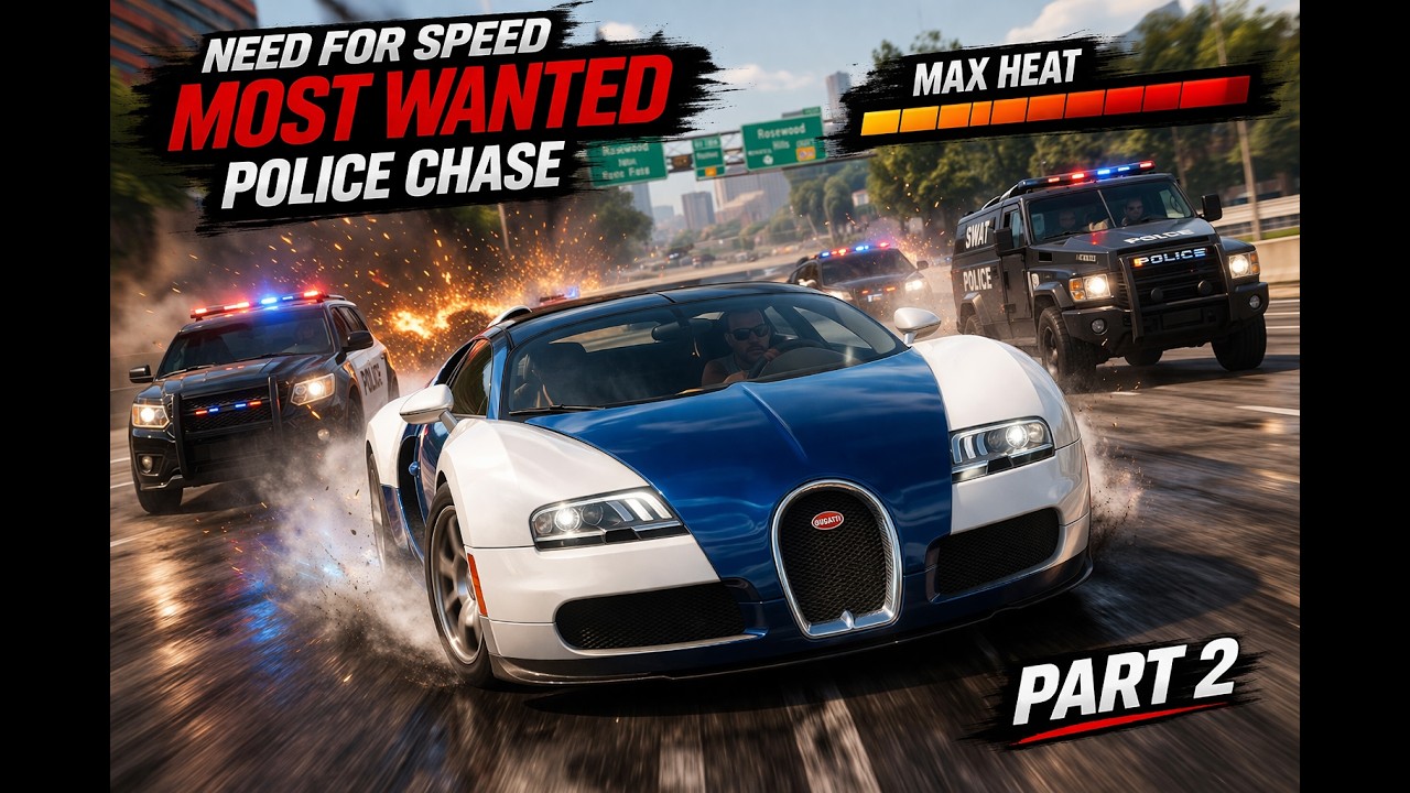 Need for Speed Most Wanted Bugatti Police Chase Part 2 | Max Heat & Crazy Stunts