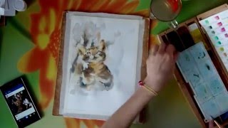 Картина акварелью. Кот. Картина акварелью. Кот.