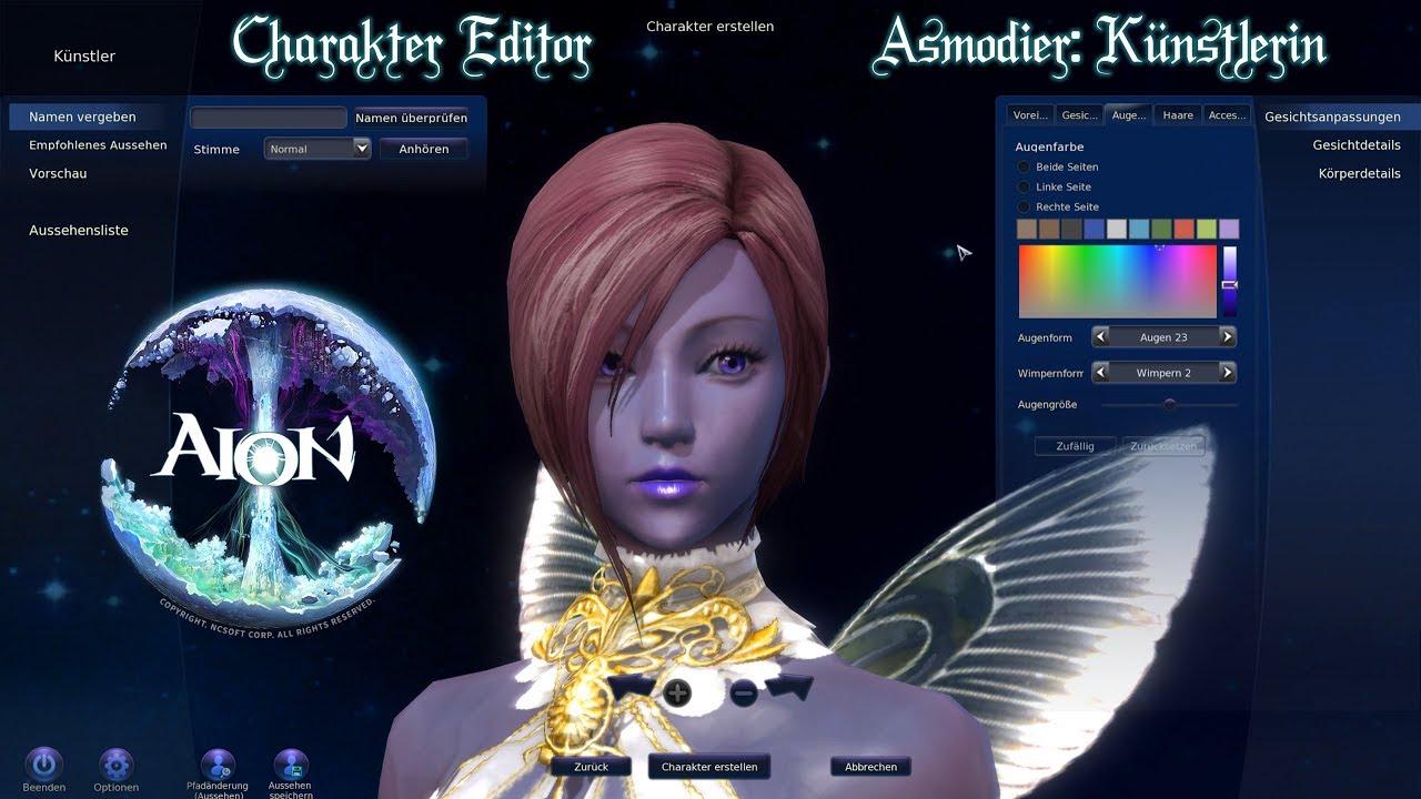 [2160p/60FPS]Aion - Charakter Editor: Asmodier - Künstlerin - YouTube
