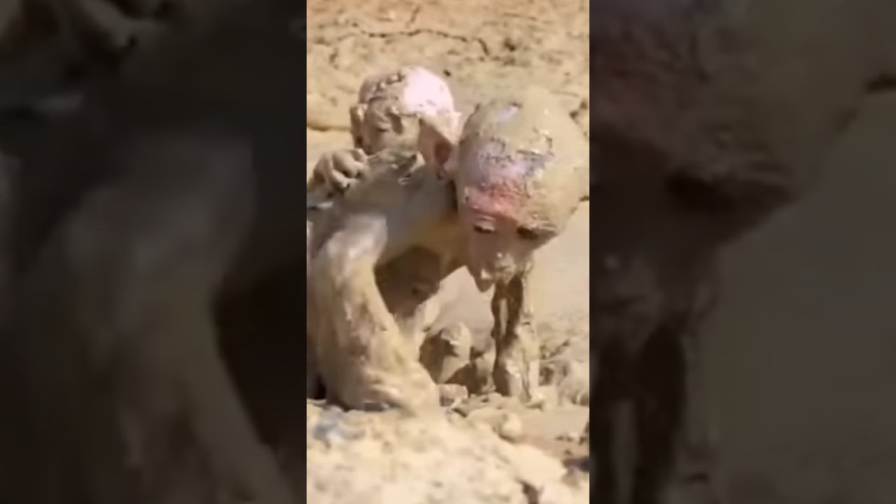 ## The baby monkeys covered in mud ##🐒🐒🐵🐵