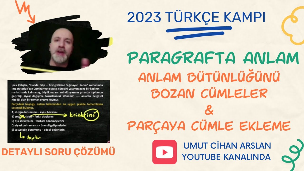 2024 TÜRKÇE KAMPI - Paragrafta Anlam Bütünlüğü Bozan Cümleler #2024tayfa #2024dgs #dgs