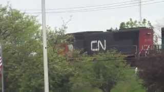 CN + HLCX Engines on K680 Train Pass Burnt BNSF,  CSX +  OFOX Engines