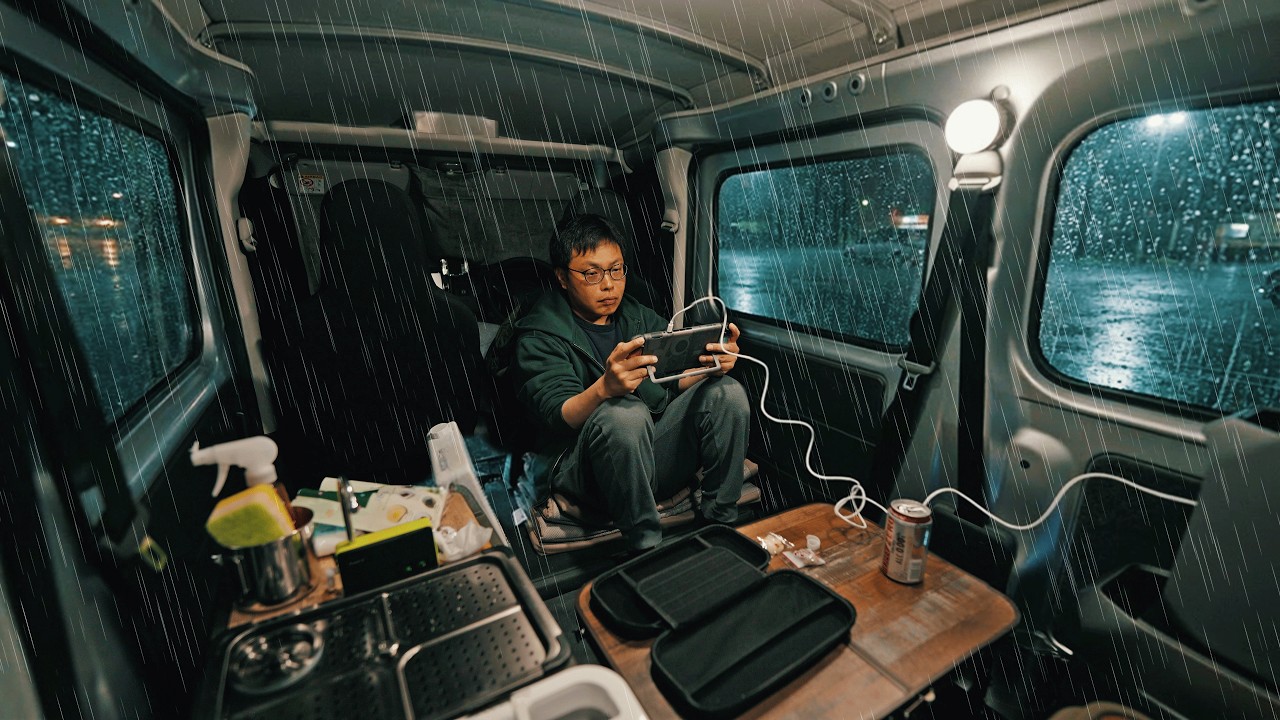 [Heavy Rain Car Camping] Torrential rain in the middle of the night. Anxiety | Mini Van