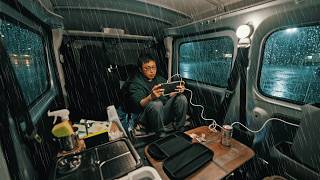 [Heavy Rain Car Camping] Torrential rain in the middle of the night. Anxiety | Mini Van