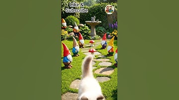 Brave Kitten ORGANIZES Garden Gnomes — They Actually Move! 🏡⚔️ #shorts #ytshorts