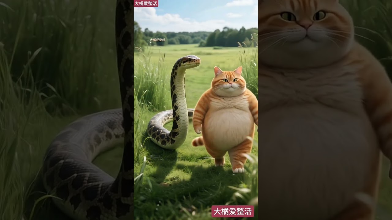 Best Friends Fat Cat and Green Snake #cat #aicat #fatcat #funnycat #animals