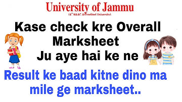 Overall Marksheet Result | New Update of Jammu University| Kb mile ge marksheet after Result|