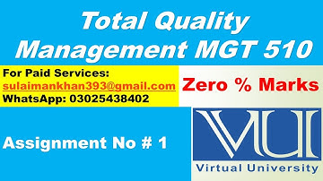 Total Quality Management MGT 510 Assignment No # 1  Zero Marks B.ed 1.5 Years l Educational Support