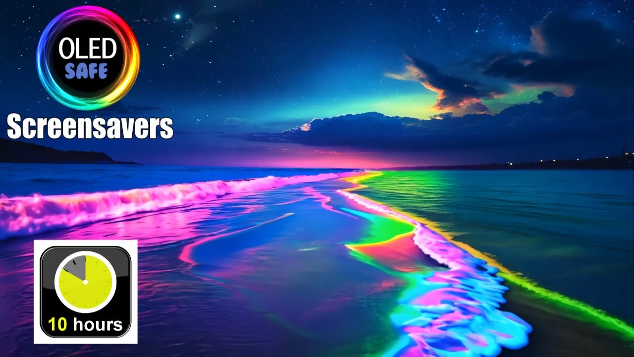 Neon Beach Screensaver - 10 Hours - 4K - OLED Safe