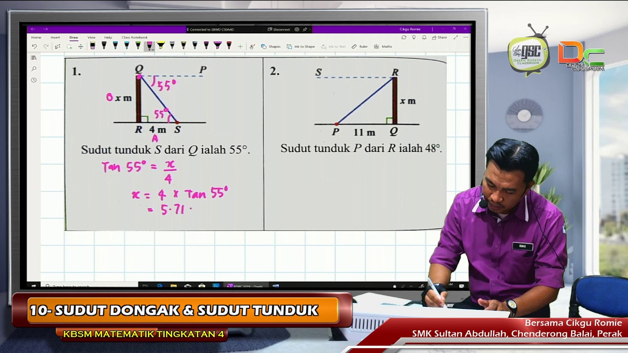 2019 Kbsm Matematik Tingkatan 4 Ibn Taimiah 10 Sudut Dongak Dan Sudut Tunduk Vtutor