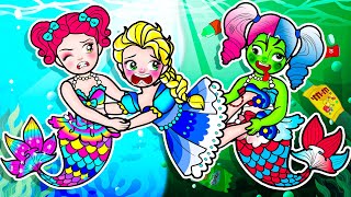 [paper doll] Elsa Mermaid Poor and Rich Harley Quinn Daughter Dress | LOL Surprise DIYs