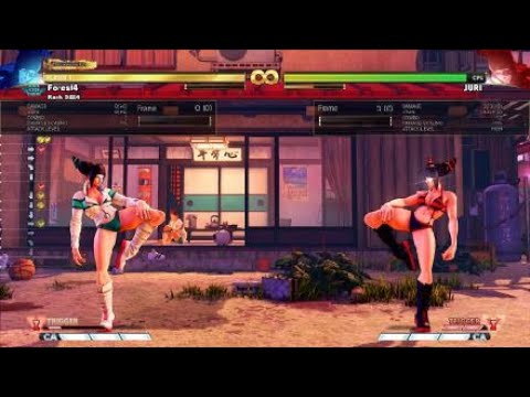 Juri Combo: Meterless Mid Stage V Skill, V Trigger 1 and QCF+HK Stored SFVAE S3