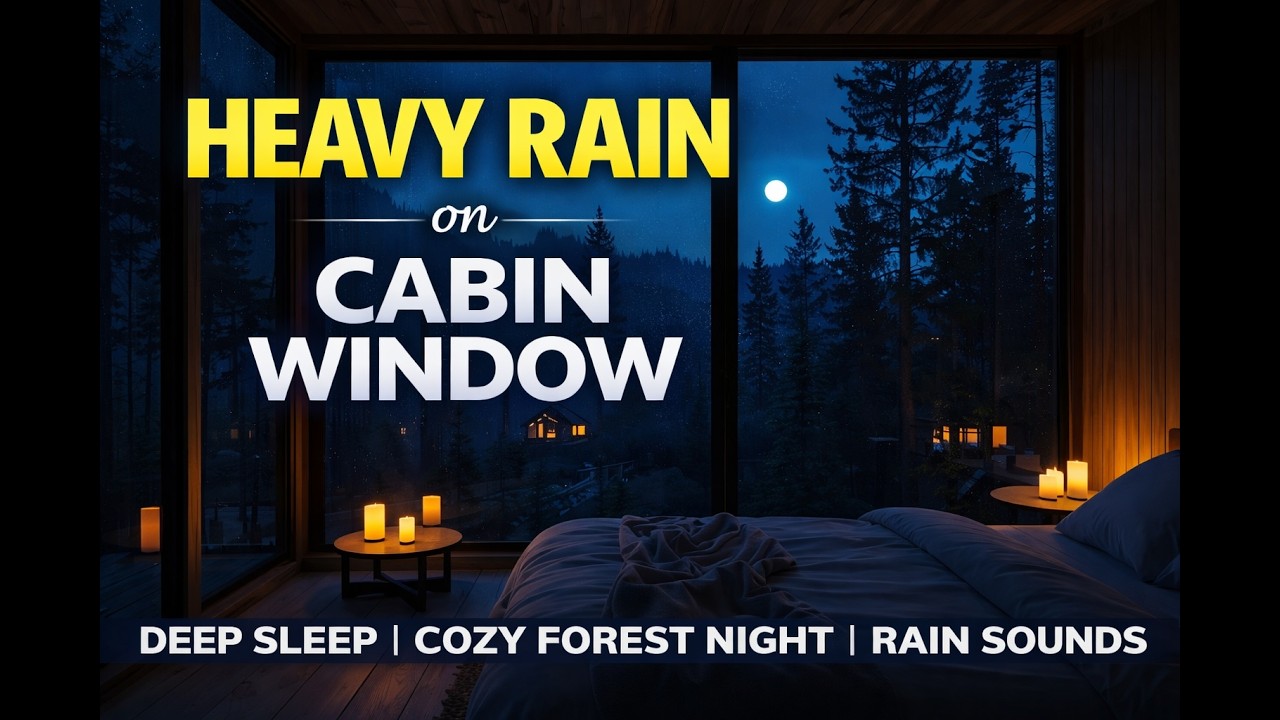 Heavy Rain on Cabin Window for Deep Sleep | Cozy Forest Night | Rain ...