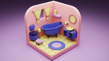 Blender - 3D Isometric Bathroom -Timelapse