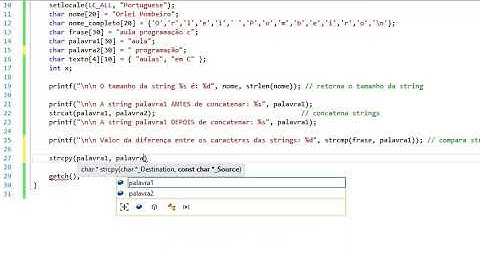 Matriz de strings em programação C - Visual Studio 2017