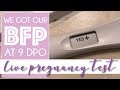 CYCLE 2 LIVE PREGNANCY TEST | BFP AT 9 DPO | TELLING MY HUSBAND | The Hebert House