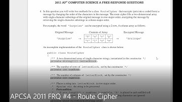 JAVA - Lesson #149 - APCSA - 2011 Free Response Question #4 - Route Cipher