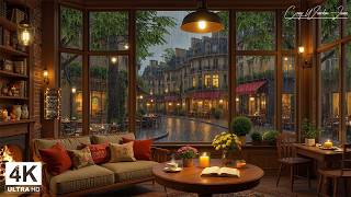 Rainy Day Café Vibe 🌧️ Smooth Piano Jazz & Gentle Rain, Fireplace Sounds for Studying, Working