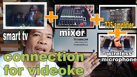 smart tv. mixer. wireless microphone. amplifier connection
