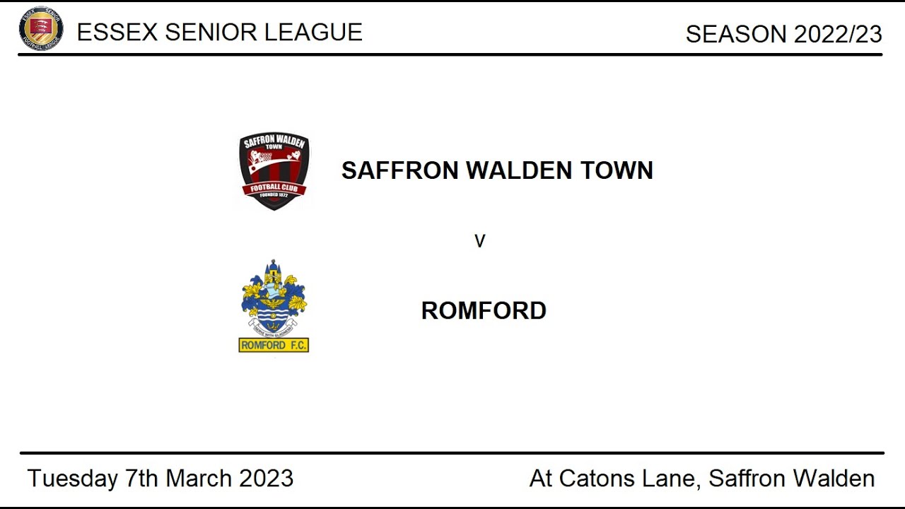 Saffron Walden Town v Romford. Season 2022/23 YouTube