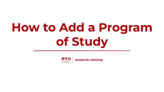 How to Add a Program of Study