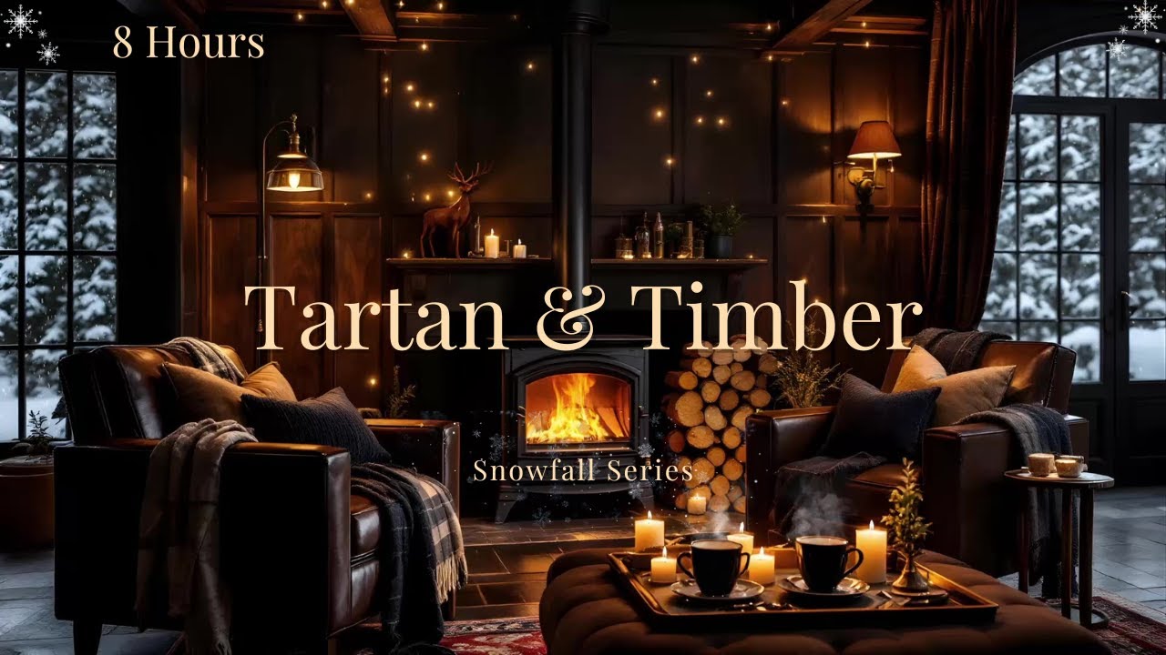 Cozy Winter Cabin Ambience: Crackling Fireplace & Snowfall Sounds for Sleep | 8 Hours