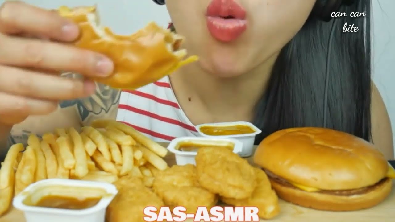 SAS-ASMR - ASMR McDonalds Chicken Nuggets + Cheese burger + Fries “BITES ONLY”