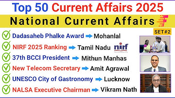 National Current Affairs 2025 | India Current Affairs MCQ Set 2 | Top 50 MCQs ✅