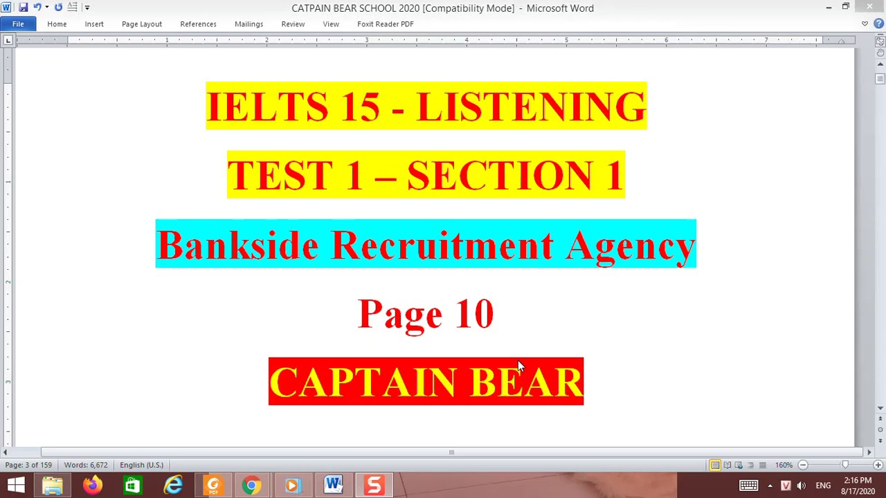LISTENING - IELTS 15 - TEST 1 -  SECTION 1 (1-5)