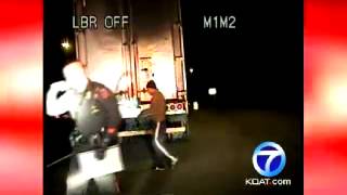 Video: Road worker almost hit by suspected drunken driver