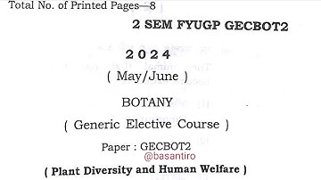 BSc second semester botany generic elective course paper Dibrugarh University 2024 GEC FYUGP 2024