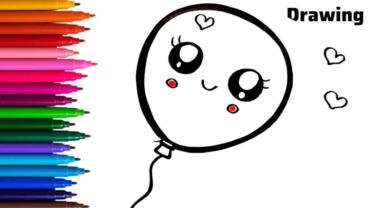 Как нарисовать милый воздушный шарик для детей | Простое пошаговое рисование для малышей | Рисова...
