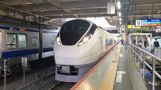 657系K13編成(ノーマルカラー)特急ときわ72号品川行きが上野駅9番線を発車するシーン