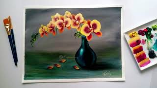 acrylic painting canvas beginners flower vase tutorial step orchid