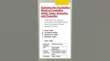 EXPLORING THE FASCINATING WORLD OF CRYSTALLINE SOLIDS TYPES, EXAMPLES, AND PROPERTIES #chemistry