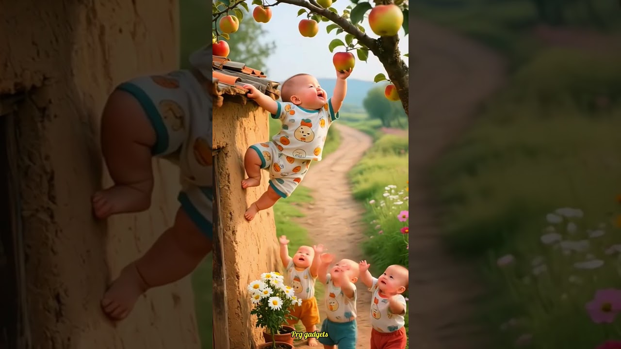 🍎 Cutest Team work Ever! Baby Climbers Picking Fruits Together 
