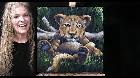 Learn How to Draw and Paint "BABY LION CUB" with Acrylics- Easy Beginner Art Tutorial-TIME LAPSE