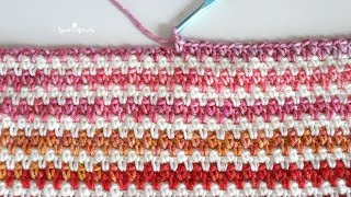Moss Stitch Crochet Blanket with Bitty Stripes Yarn