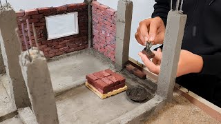 BUILDING MINI HOUSE MODEL CONSTRUCTION WITH BRICKS | WALL MAKING AND WALL PLASTERING || PART 2